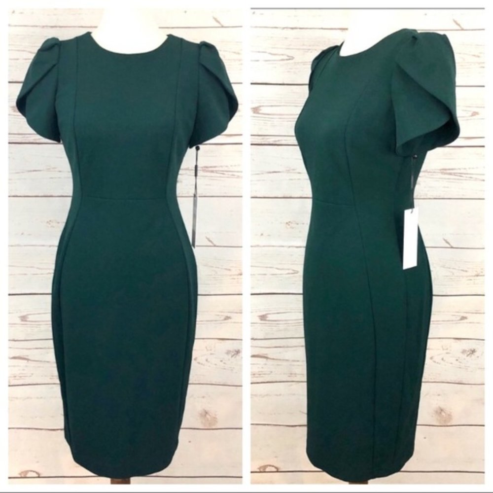 NWT Calvin Klein Tulip Sleeve Green Sheath Dress